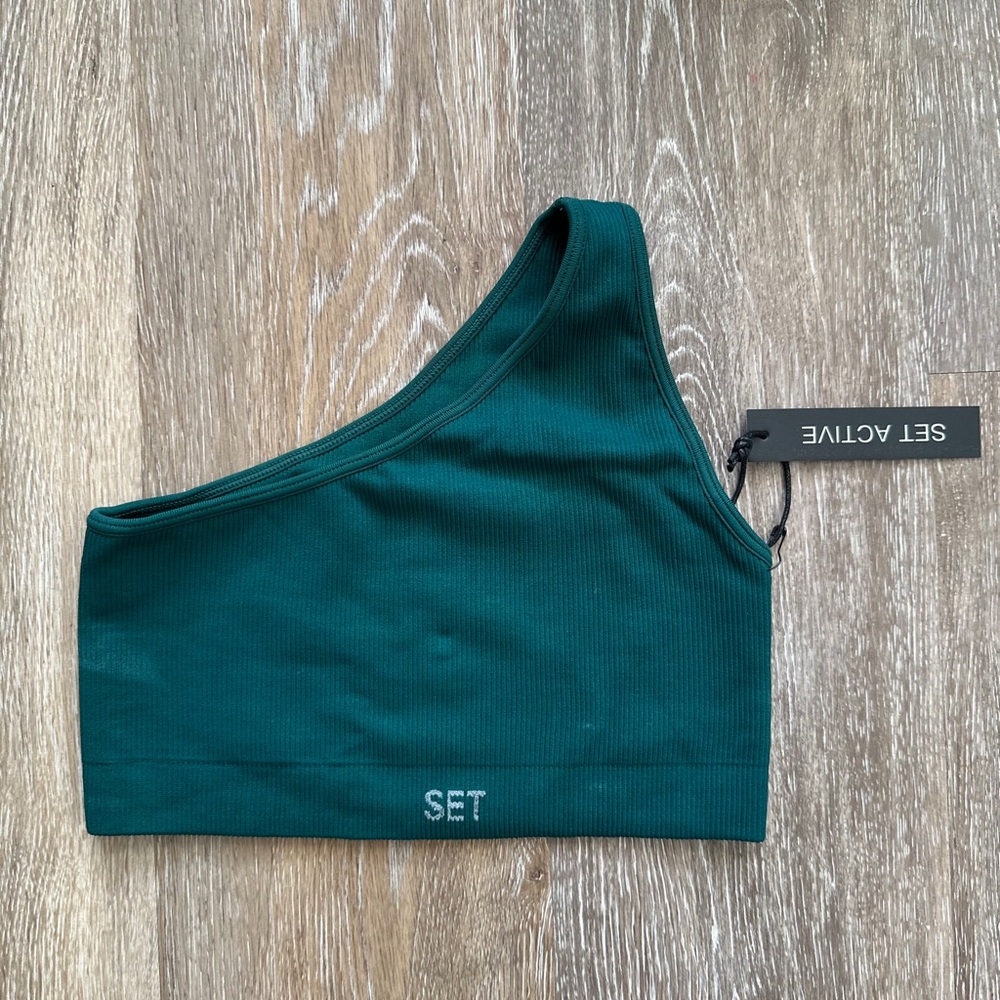 SET ACTIVE NWT Asymmetric Sports Bra Deep Green SIZE EXTRA SMALL Activewear Yoga